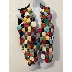 Vintage Theo Vest Quilted Patchwork Yo Yo Women’s M Hippie Cottagecore Granny